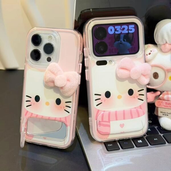 Hellokitty Pink Mirror Pink Fluffy Bow Cute Kawaii Phone Case #008