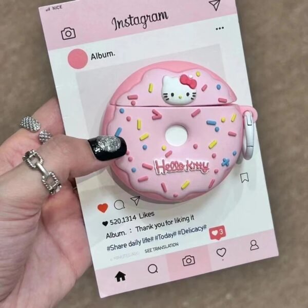 Hellokitty Pink Doughnut Shape Silicone Cute Kawaii AirPods Case #050